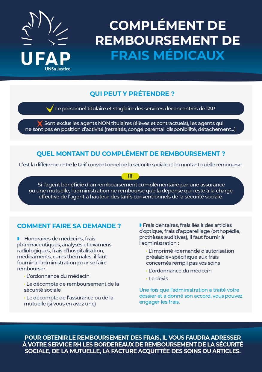 Flyer complément de remboursement de frais médicaux UFAP UNSa Justice